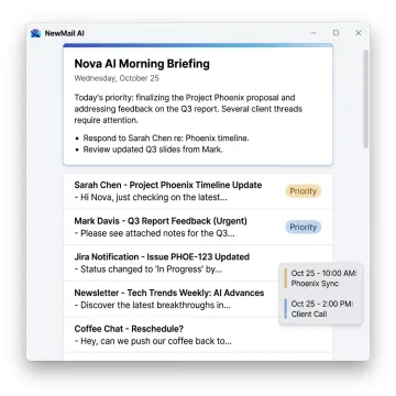 AI email briefing dashboard inside an inbox