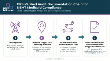 GPS-verified Medicaid audit trail showing four required trip record data fields