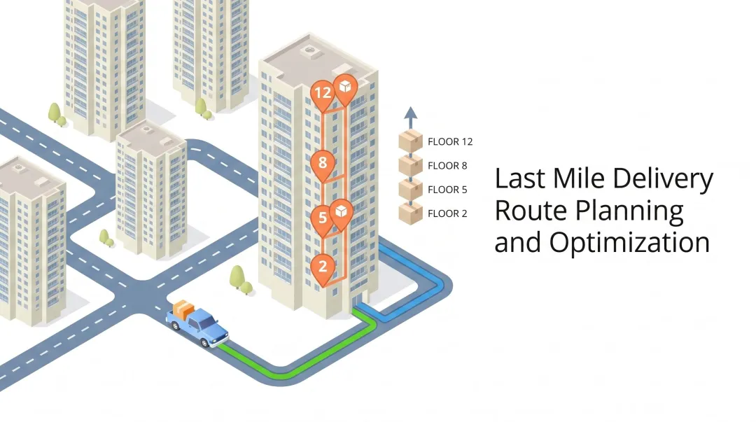 Urban apartment building delivery route clustering map showing grouped stop sequencing