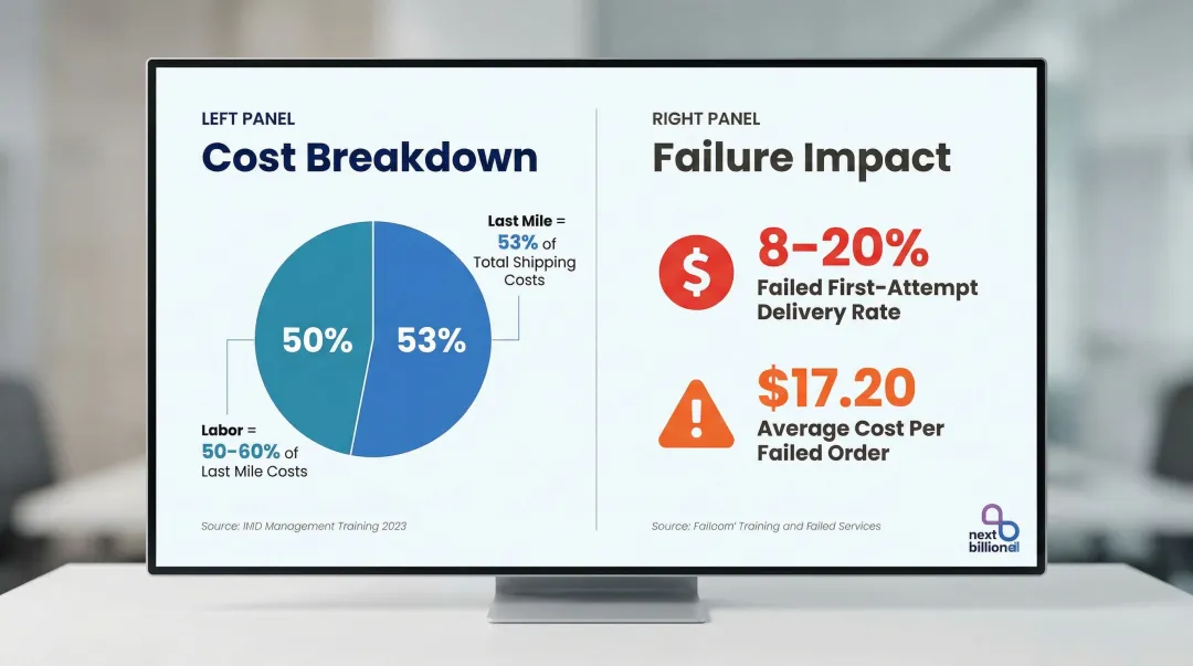 Last mile delivery cost breakdown and failed delivery statistics infographic