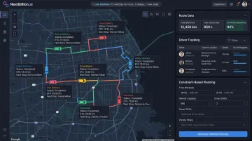 NextBillion.ai route optimization dashboard displaying multi-stop delivery route analytics