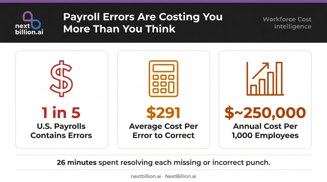 Field service payroll error statistics cost and frequency data visualization
