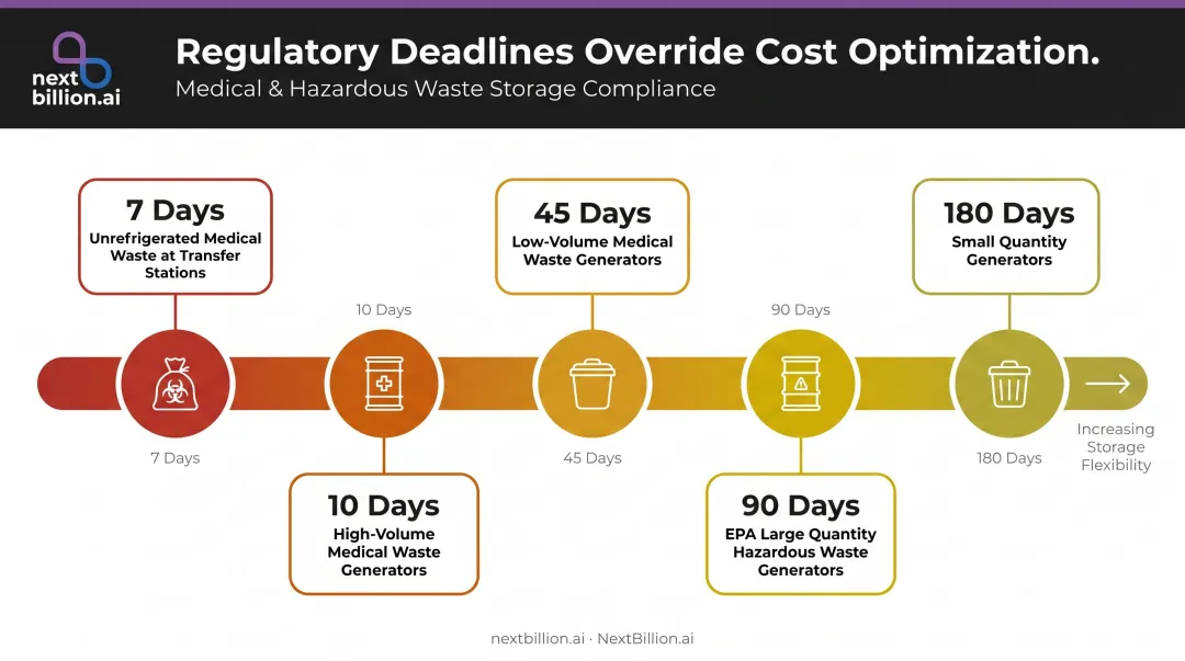 Hazardous and medical waste regulatory storage time limits timeline infographic