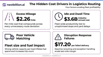 Four key logistics routing cost drivers infographic with impact statistics