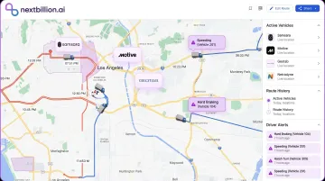 Fleet management platform dashboard showing live vehicle tracking and driver behavior alerts