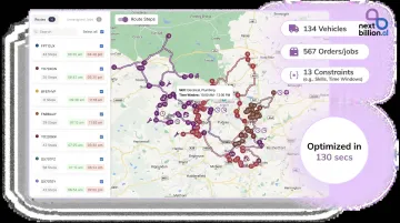 Route optimization dashboard displaying technician dispatch assignments across multi-site elevator portfolio