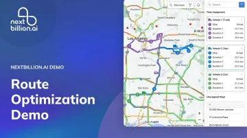 Route optimization API dashboard showing multi-stop delivery sequencing and live traffic integration