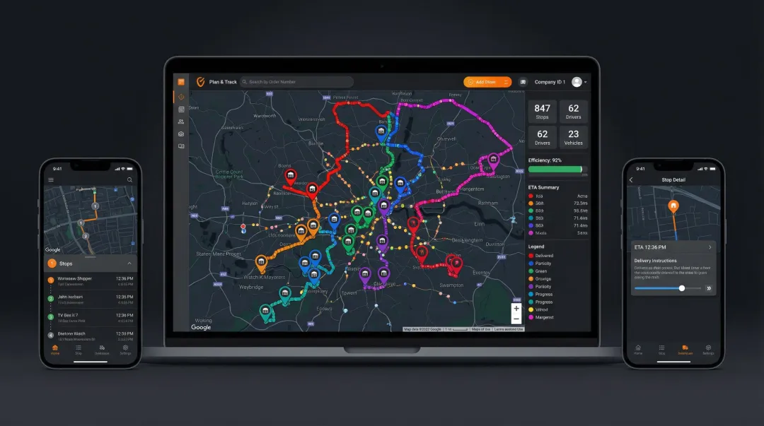 Enterprise logistics routing software dashboard displaying large-scale multi-depot distance matrix