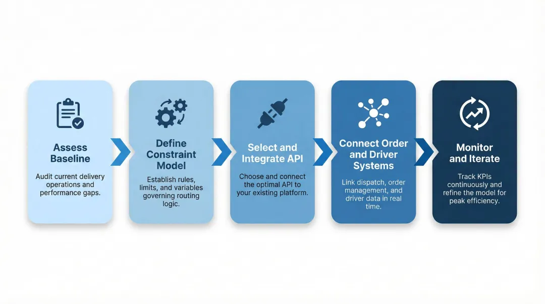 5-step same-day delivery route optimization implementation process flow diagram