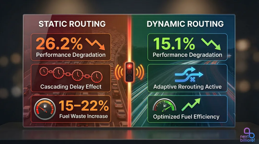 Static versus dynamic routing performance degradation comparison under traffic congestion
