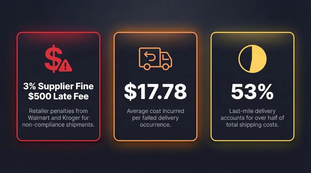 Dynamic routing cost impact statistics failed deliveries retailer fines last mile delivery expense breakdown