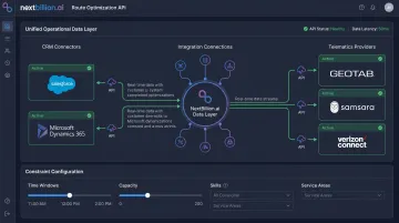 NextBillion.ai API integration dashboard connecting CRM systems and telematics providers