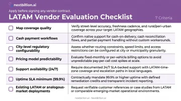 Seven-point vendor evaluation checklist for LATAM ride-hailing software selection