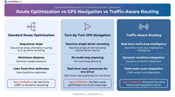 Three routing concepts comparison chart standard GPS and traffic aware routing