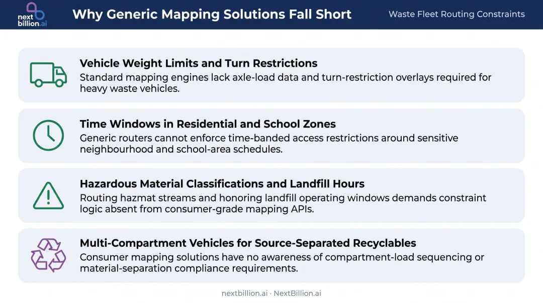 Four key waste fleet routing constraints limiting generic mapping software solutions