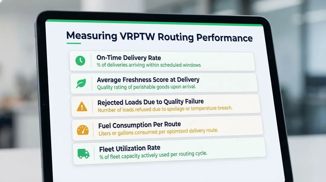 Five key performance indicators for VRPTW food distribution routing success measurement