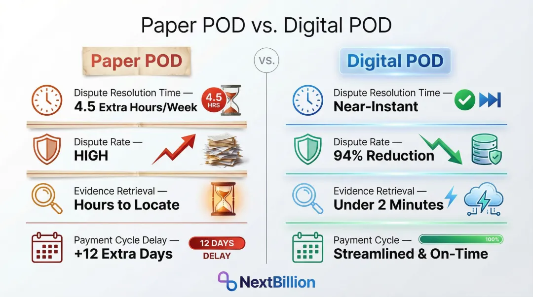 Paper versus digital proof of delivery statistics comparison infographic