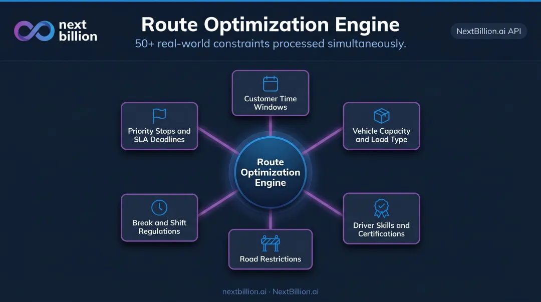 Route optimization software handling 50-plus real-world delivery constraints simultaneously