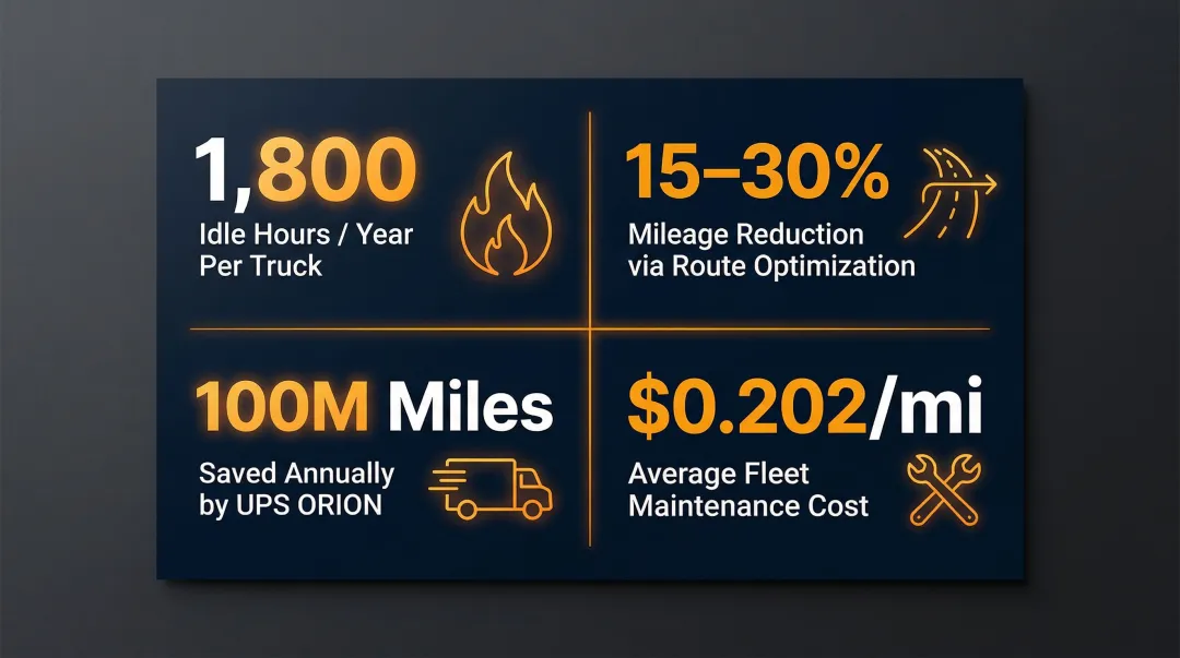 Fleet fuel cost savings statistics from route optimization integration infographic