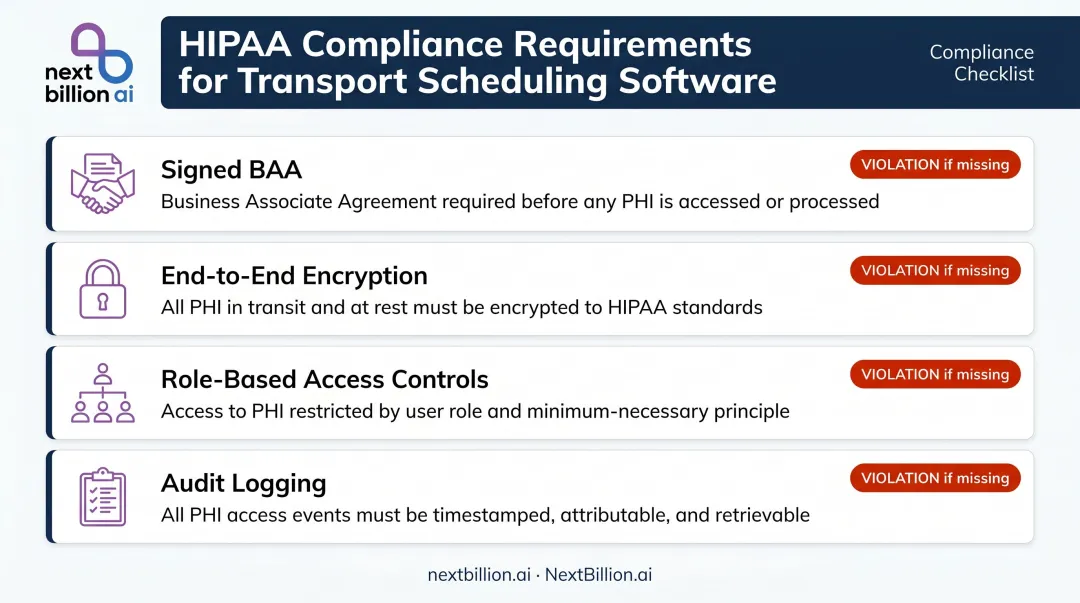 Four core HIPAA compliance requirements for patient transport scheduling software
