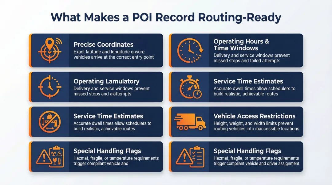 Five key POI data attributes that drive route optimization engine decisions