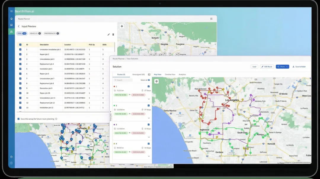 NextBillion.ai route optimization platform dashboard displaying fleet routing and constraints