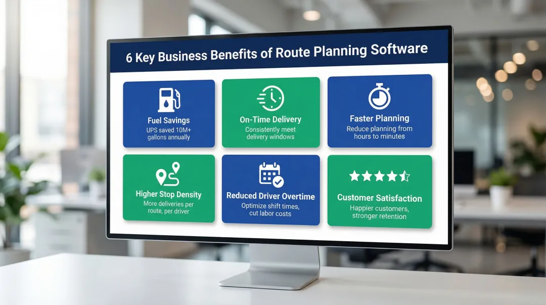 Six key business benefits of route planning software with impact metrics