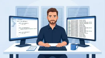 Backend developer reviewing route optimization SDK integration checklist on laptop in modern office