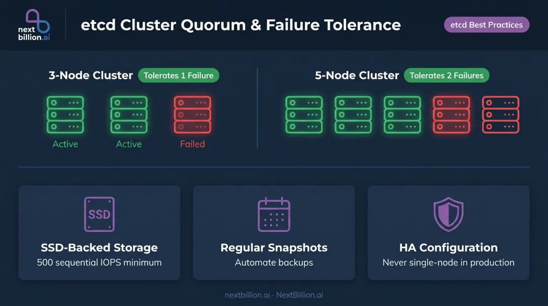 etcd high availability requirements and failure tolerance thresholds for Kubernetes cluster stability