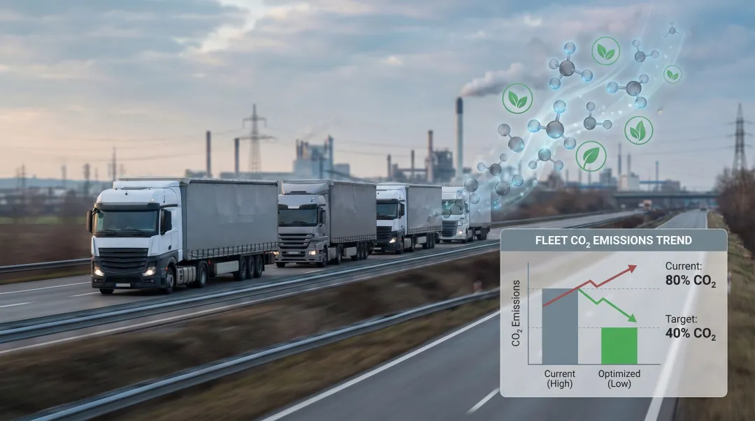 Diesel truck fleet emissions and carbon footprint environmental impact data visualization