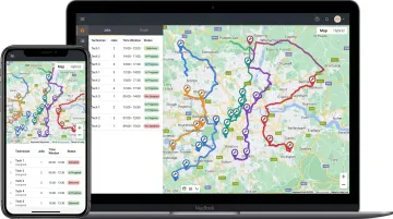 Field service route optimization software dashboard showing multi-technician dispatch map and scheduling