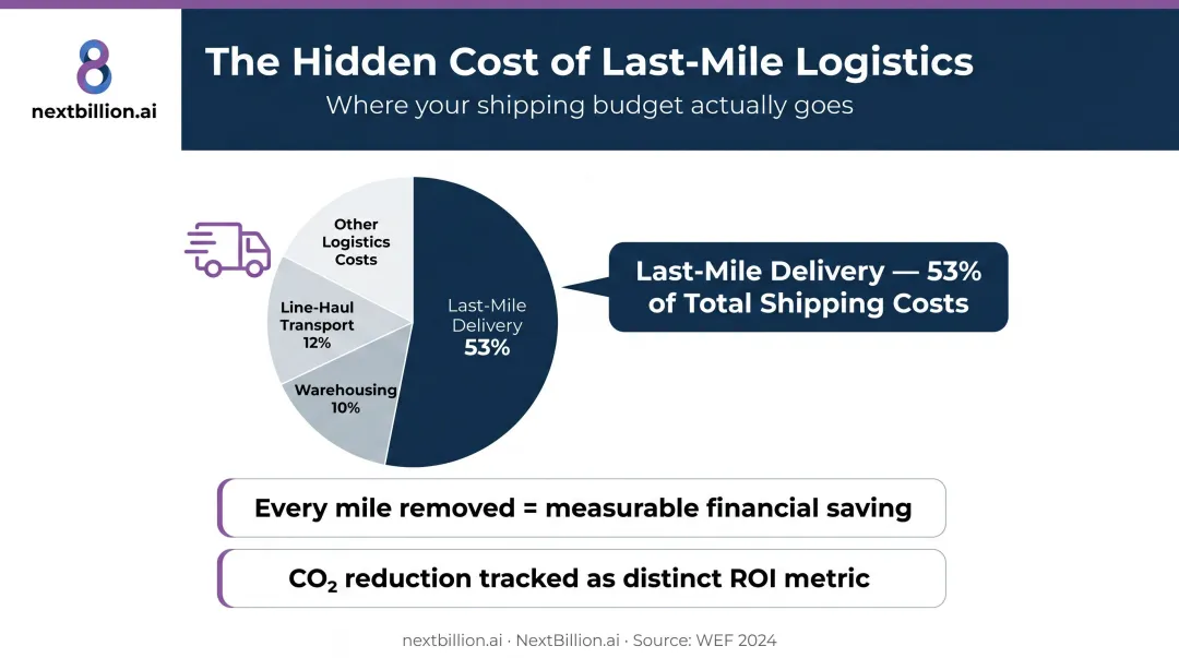 Last-mile delivery cost breakdown showing 53 percent share of total shipping costs