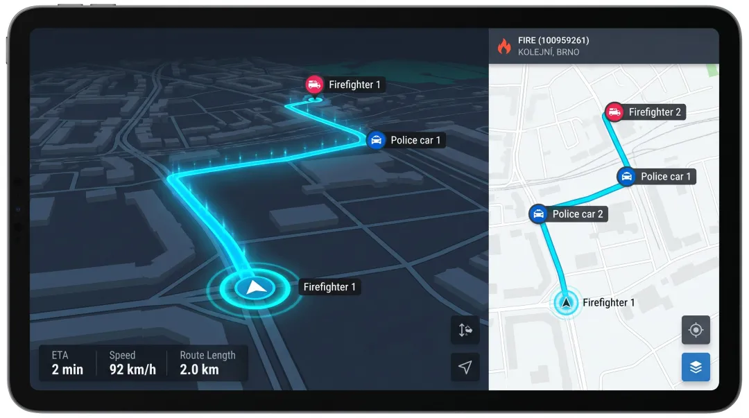 Emergency ambulance routing AI system dashboard displaying real-time route adjustment interface
