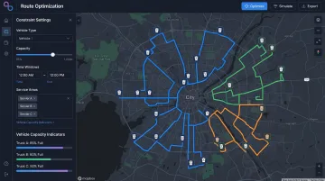 NextBillion.ai route optimization API dashboard displaying multi-stop waste collection routes and constraints