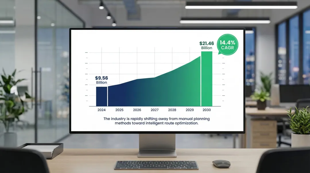 Route optimization software market growth projection from 2024 to 2030 infographic