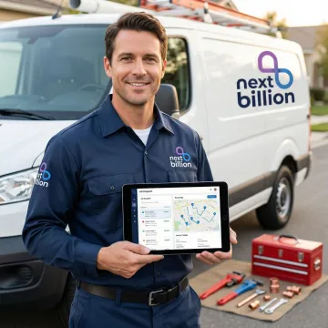 Plumbing dispatch and management software dashboard on a desktop screen