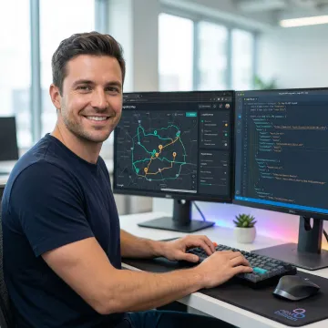 Developer integrating Map Tiles API into a logistics dashboard interface