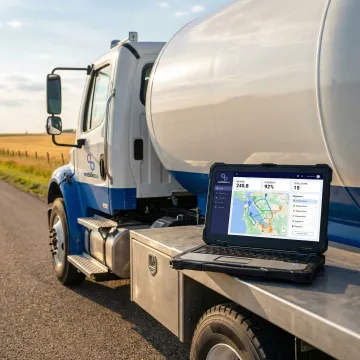 Propane delivery truck being optimally routed on a digital map dashboard