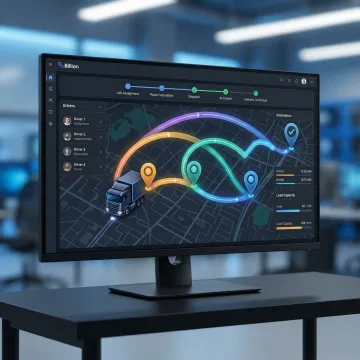 Step-by-step route optimization workflow for a construction material delivery fleet on a logistics dashboard