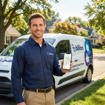 Field service technician receiving optimized route on mobile app before heading to the next job