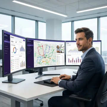 Fleet manager reviewing optimized transport routes on a logistics platform interface