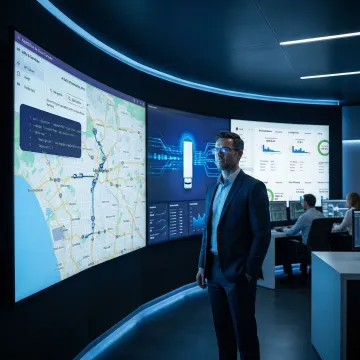 Fleet manager monitoring truck fuel consumption data on a logistics dashboard
