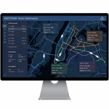 Logistics operations dashboard showing optimized multi-stop routes and ETAs on a digital map