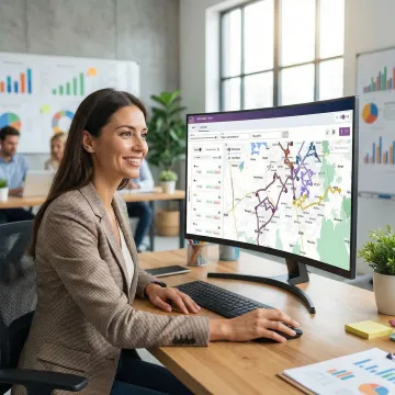 Dispatcher reviewing optimized last-mile delivery routes on a logistics software interface
