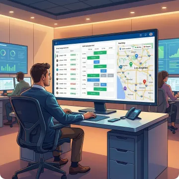 Dispatcher using driver assignment and shift management software on a dashboard screen