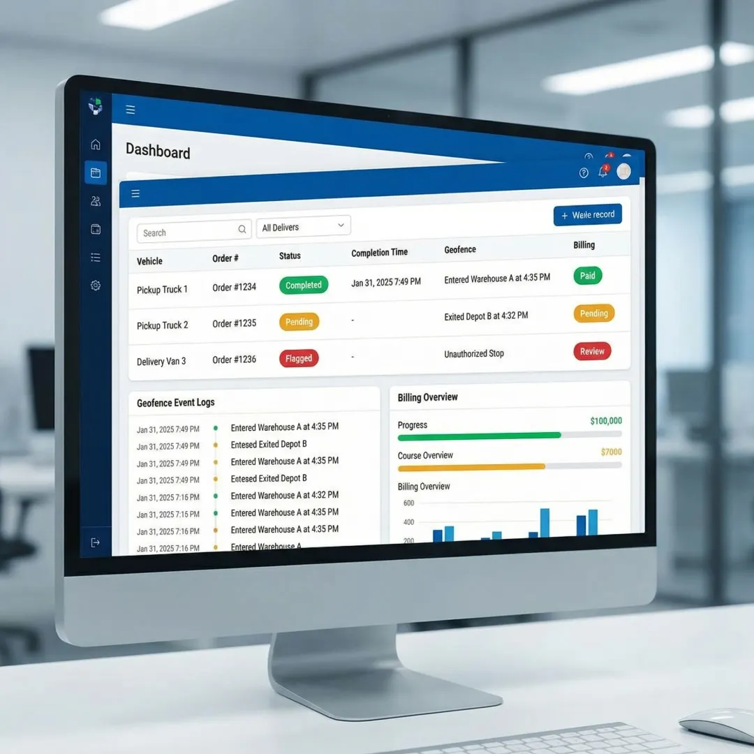 Operations dashboard showing automated proof of delivery records with timestamps and route data