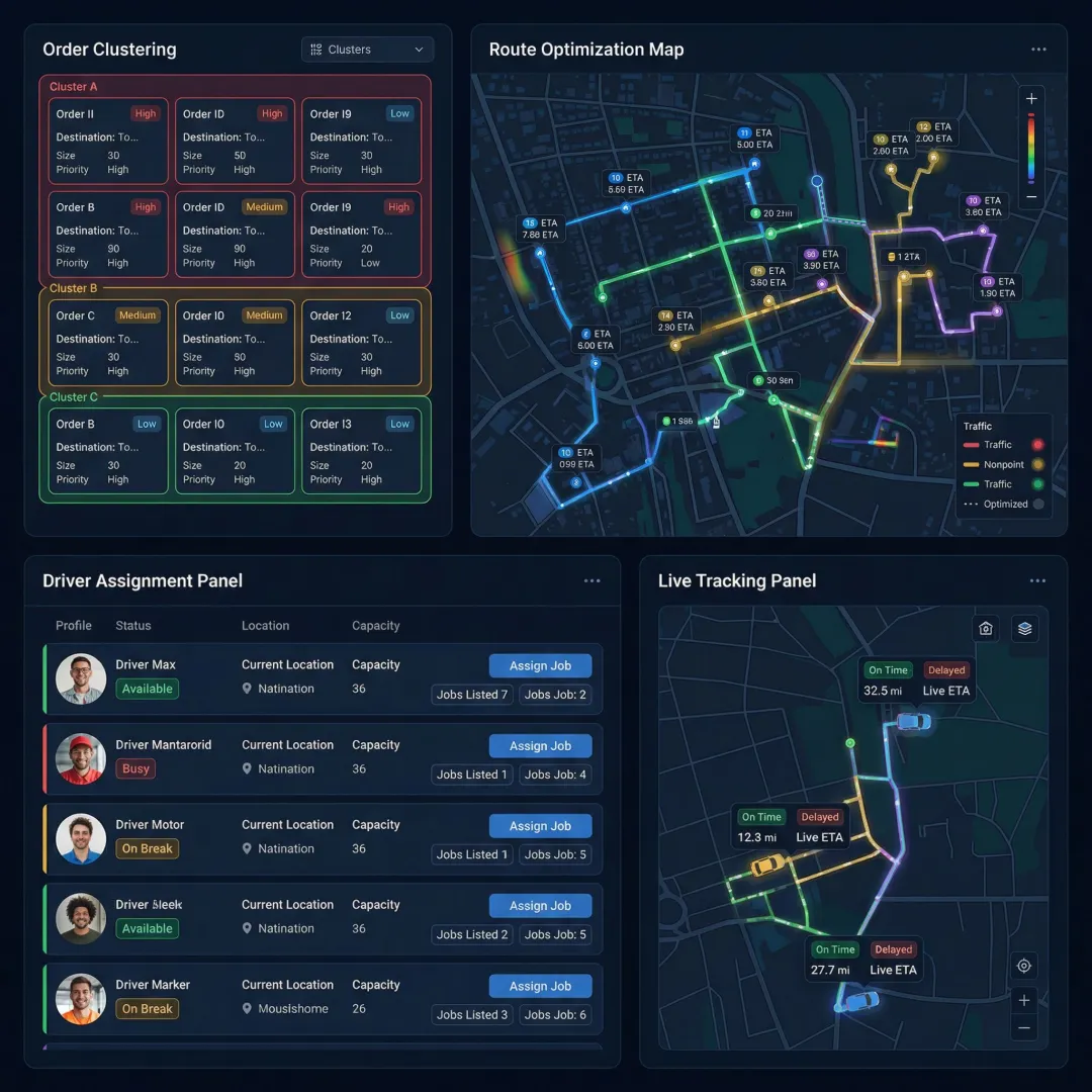 Step-by-step same-day delivery dispatch workflow on a logistics platform