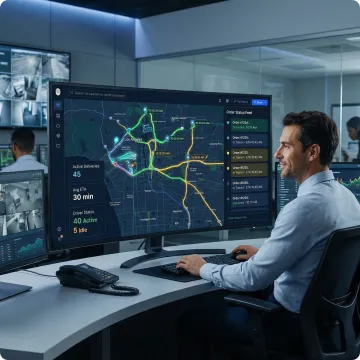 Dispatcher managing same-day delivery routes on a logistics dashboard