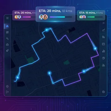 Live fleet tracking interface showing real-time driver locations and route progress