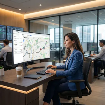 HVAC dispatcher using field service management software to schedule and assign technician jobs on a digital dashboard